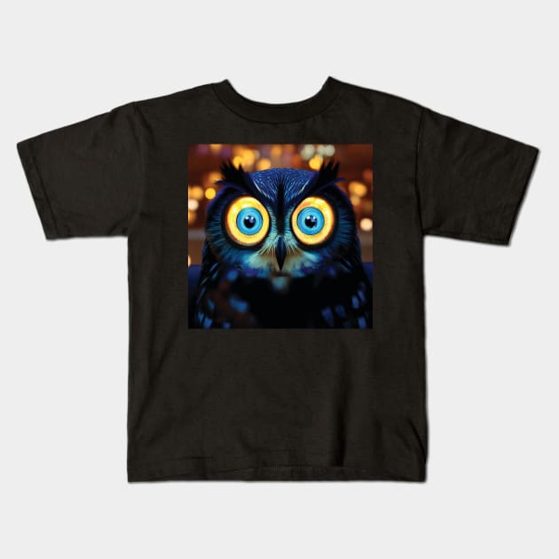Beautiful Blue Owl with huge eyes Kids T-Shirt by Geminiartstudio